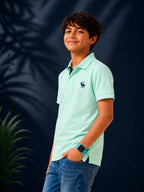 Polo With Contrast Placket And Emb Pista Green