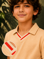 Organic Cotton V Neckpolo With Tipping Placket And Cuff With Emb Cream