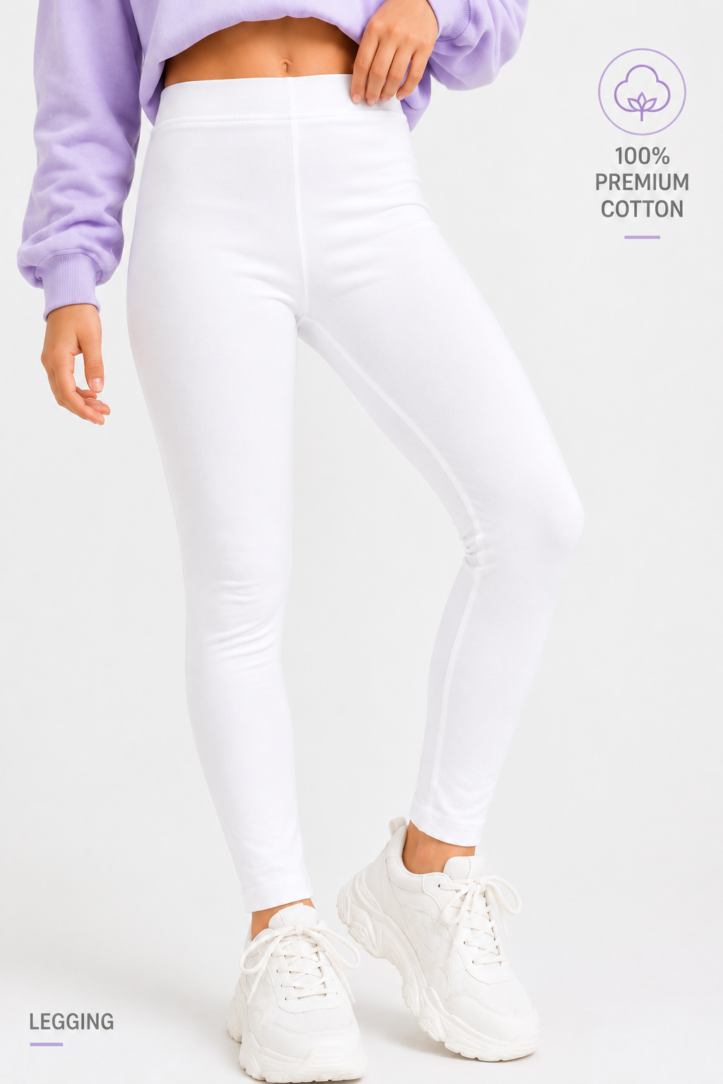 Organic Cotton Plain Leggings Bright White