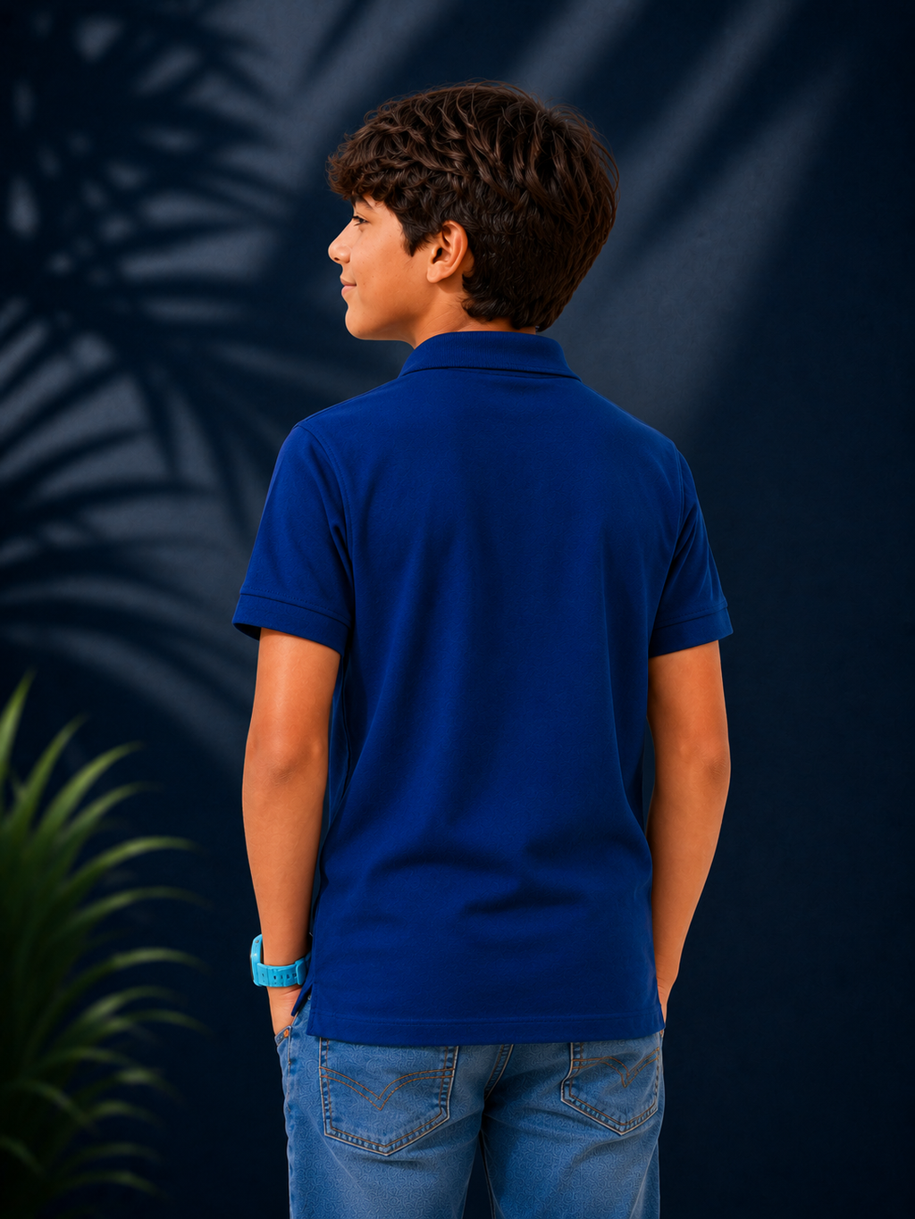 Polo With Contrast Placket And Emb Navy