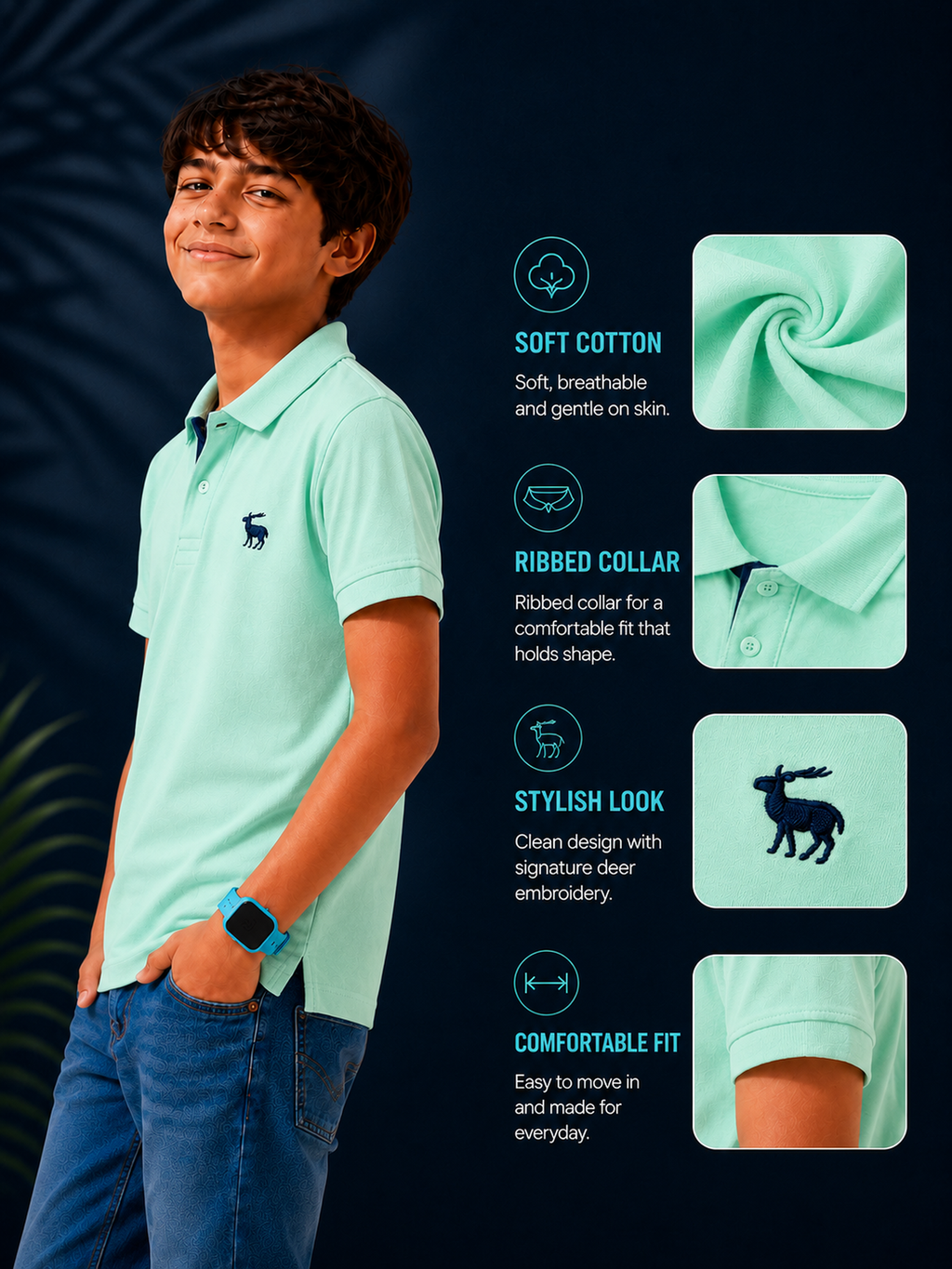 Polo With Contrast Placket And Emb Pista Green