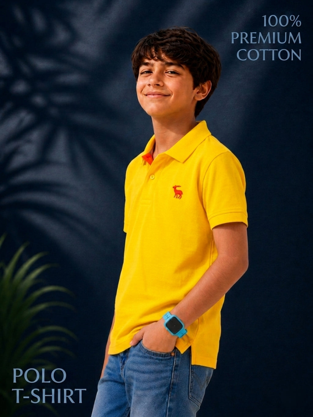 Polo With Contrast Placket And Emb Yellow