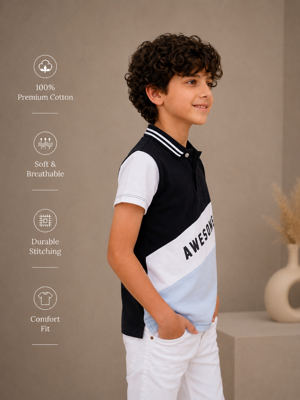 Organic Cotton Polo With Print And Cut & Sew Black