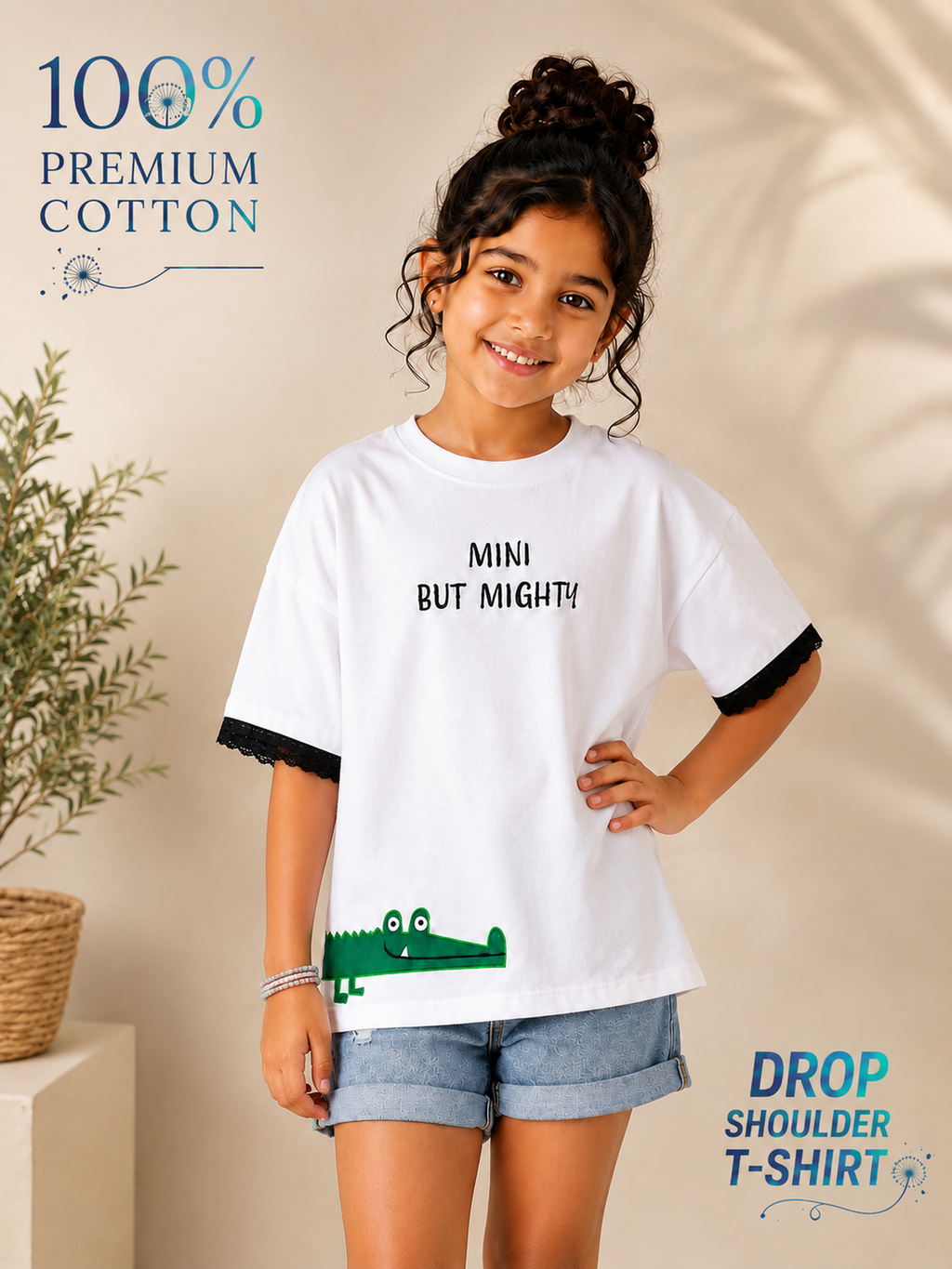 Organic Cotton Crew Neck With Normal Print And Applic White