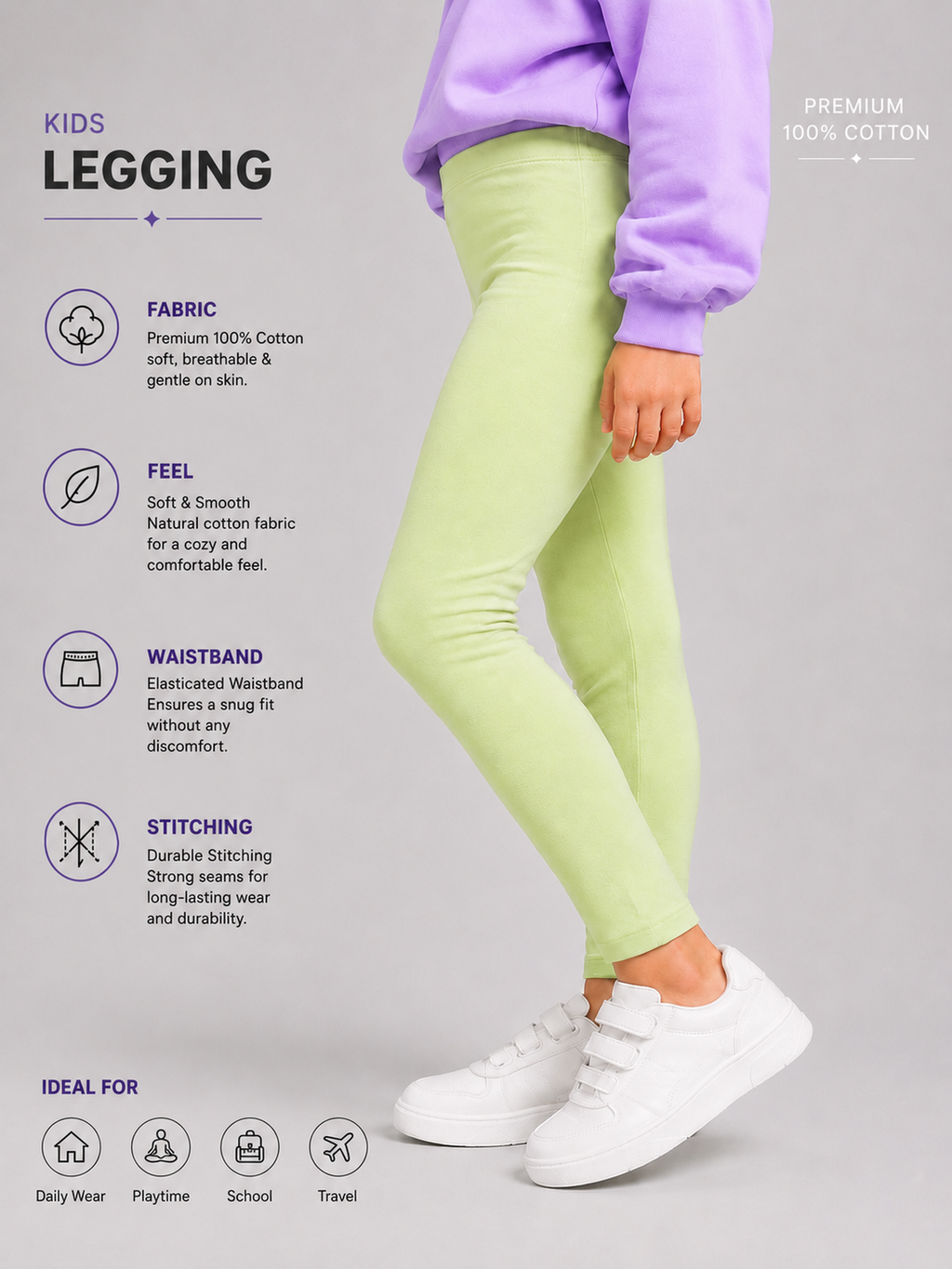 Organic Cotton Plain Leggings Patina Green