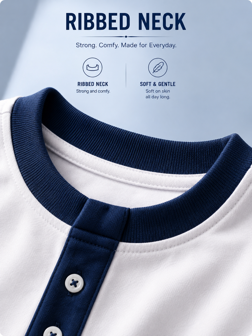 Organic Cotton Henly Neck With Contrast Placket And Emb Cloud Dancer