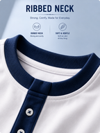 Organic Cotton Henly Neck With Contrast Placket And Emb Cloud Dancer