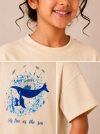Organic Cotton Crew Neck With Normal Print And Sequence Cream