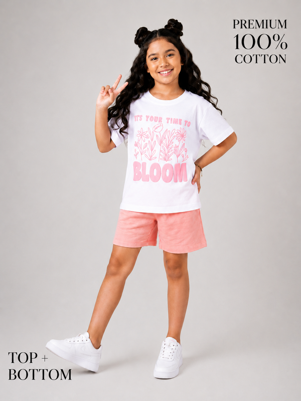 Organic Cotton Co Ords With Puff Print Pink