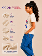 Organic Cotton Crew Neck With Normal Print And Fabric Patch Beige