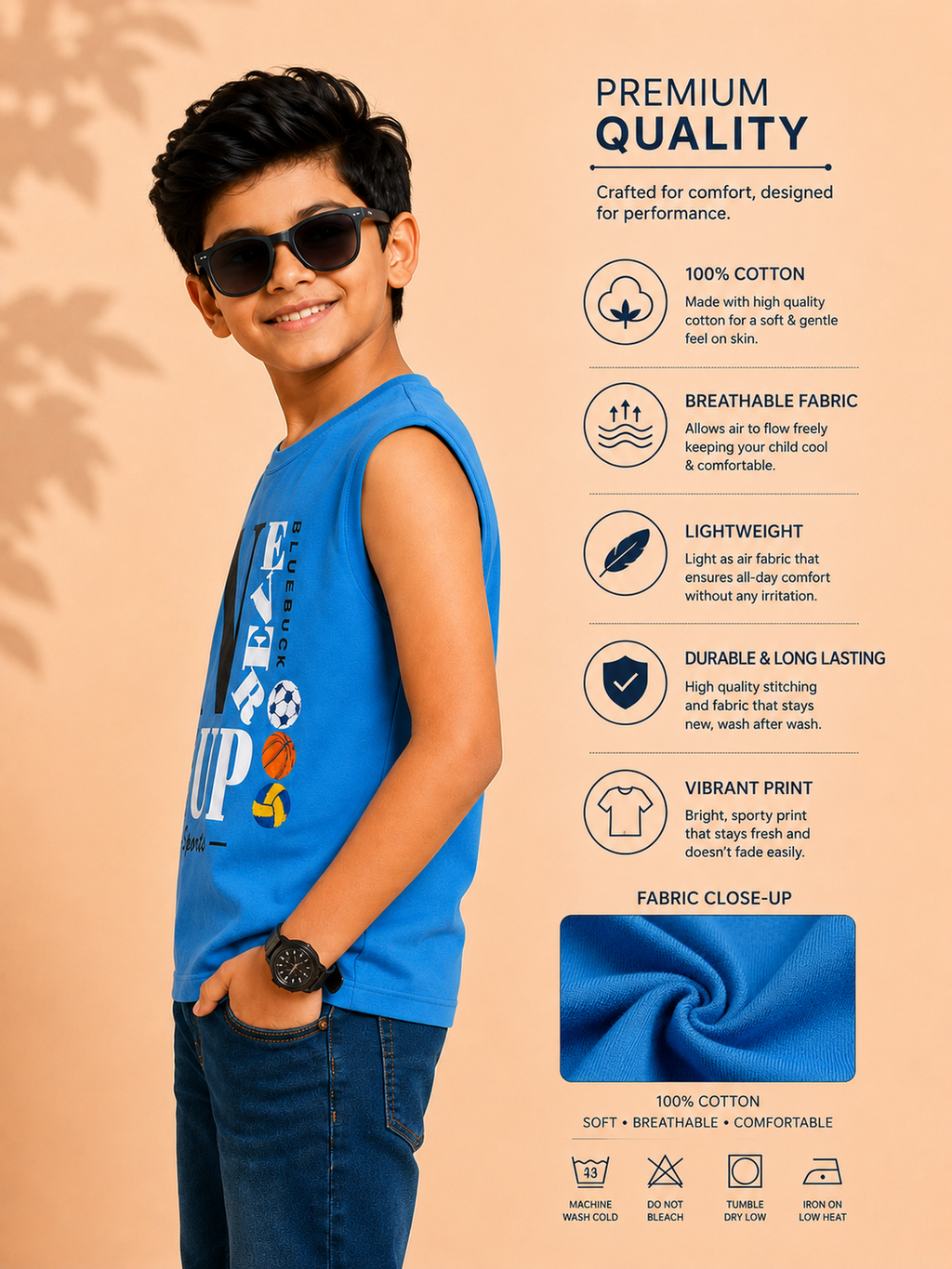 Organic Cotton Tank Top With Chennile Emb Blue