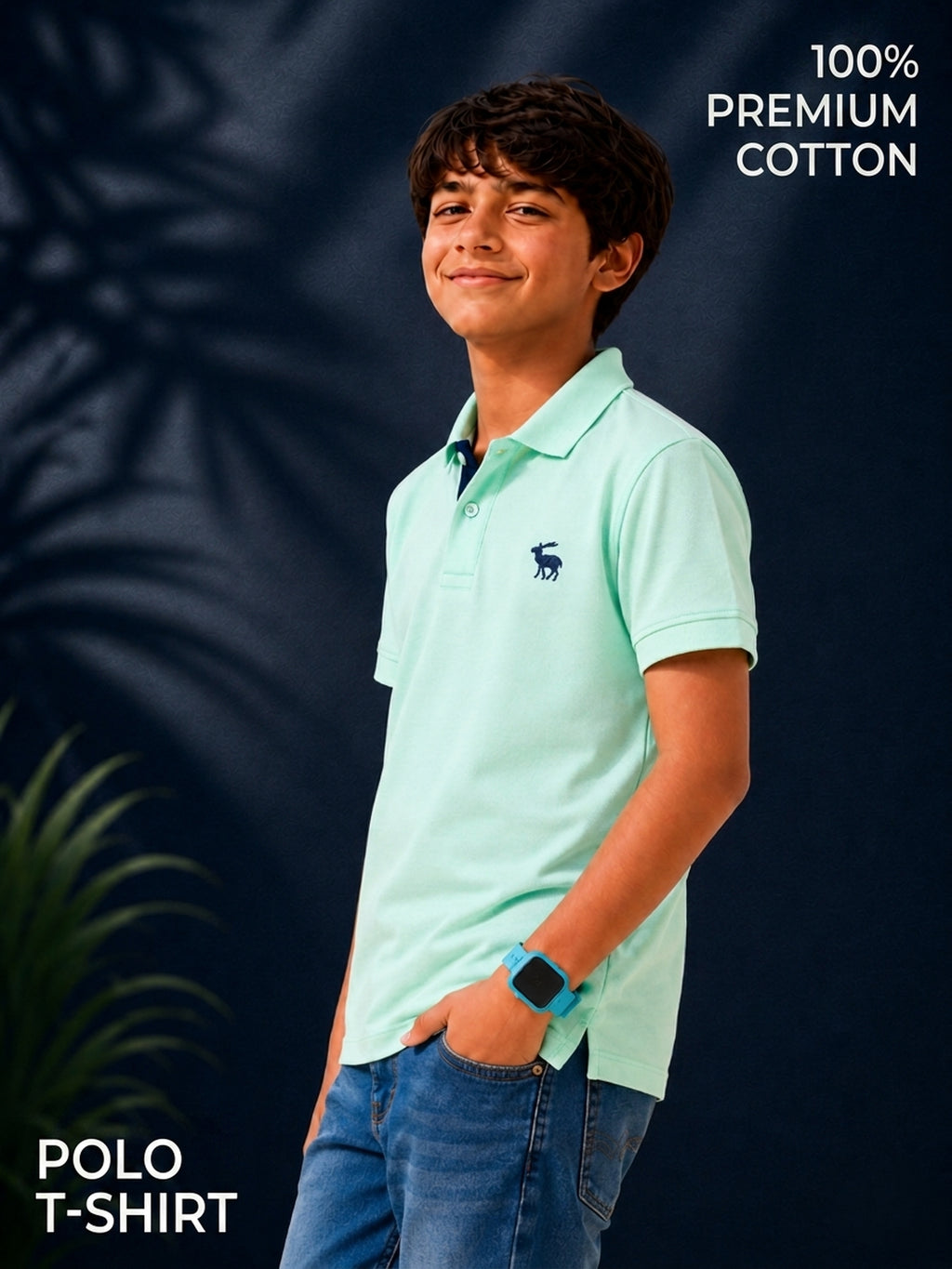 Polo With Contrast Placket And Emb Pista Green