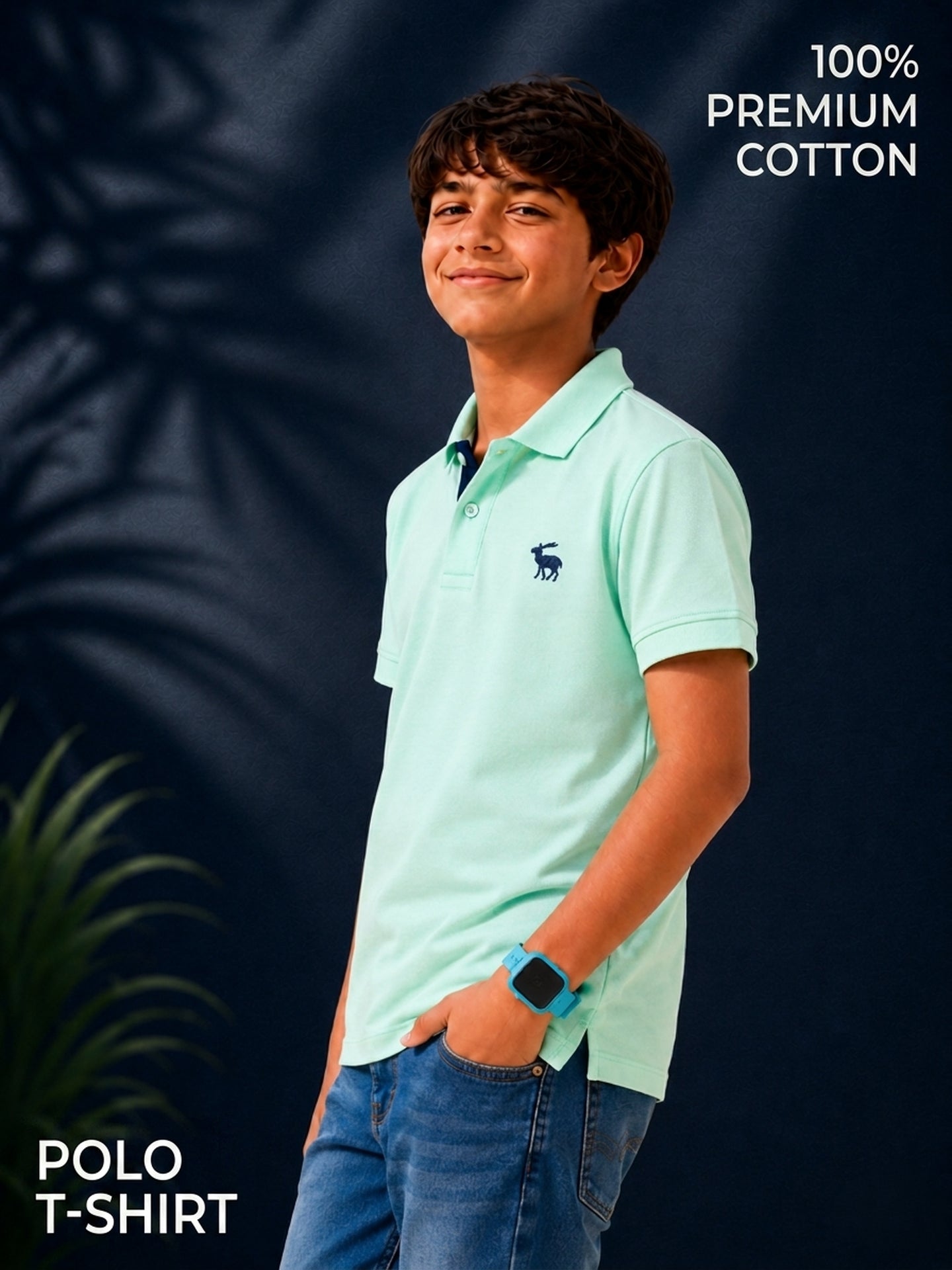 Polo With Contrast Placket And Emb Pista Green