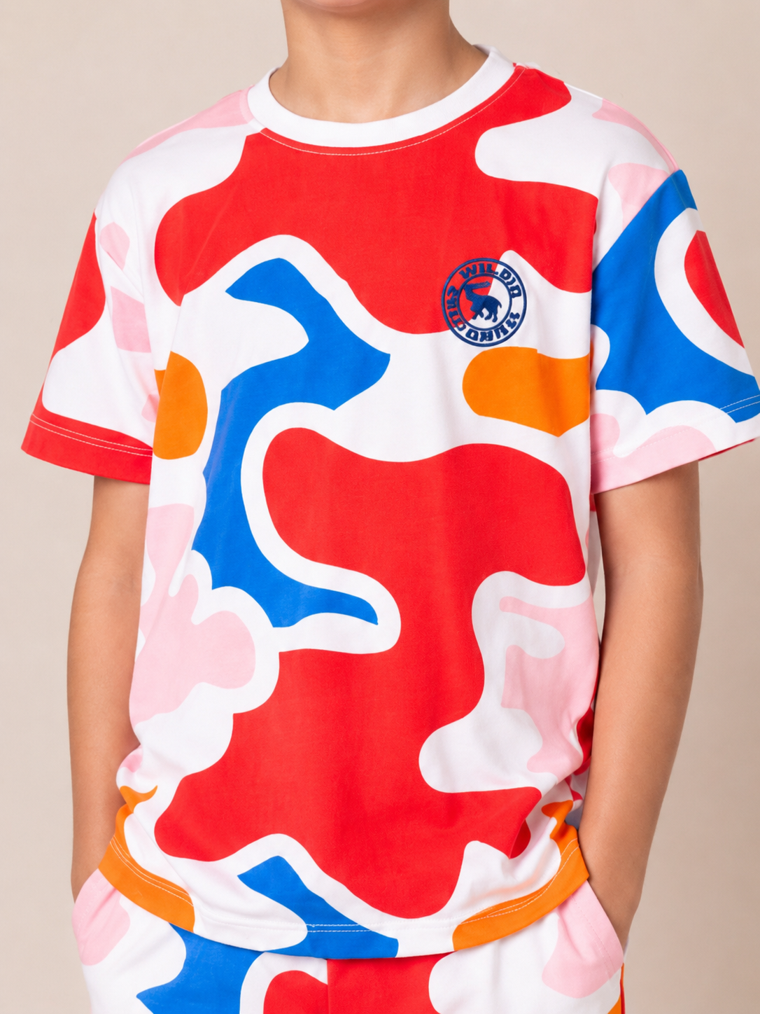 Organic Cotton Co Ords With Aop Print With Rubber Bagde Cloud Dancer