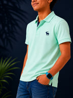 Polo With Contrast Placket And Emb Pista Green