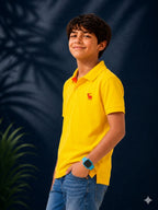 Polo With Contrast Placket And Emb Yellow