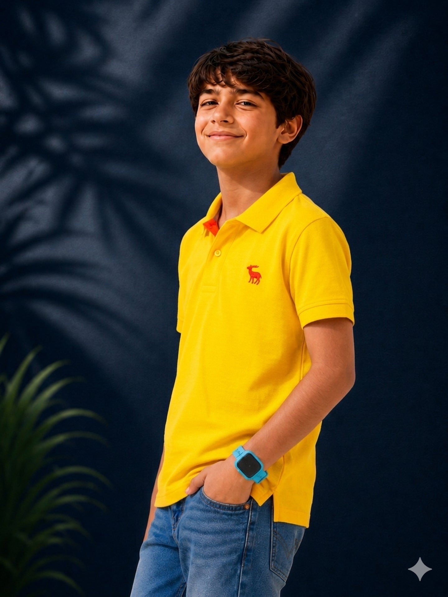 Polo With Contrast Placket And Emb Yellow