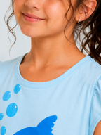 Organic Cotton Crew Neck With Normal Print And Fabric Patch Blue
