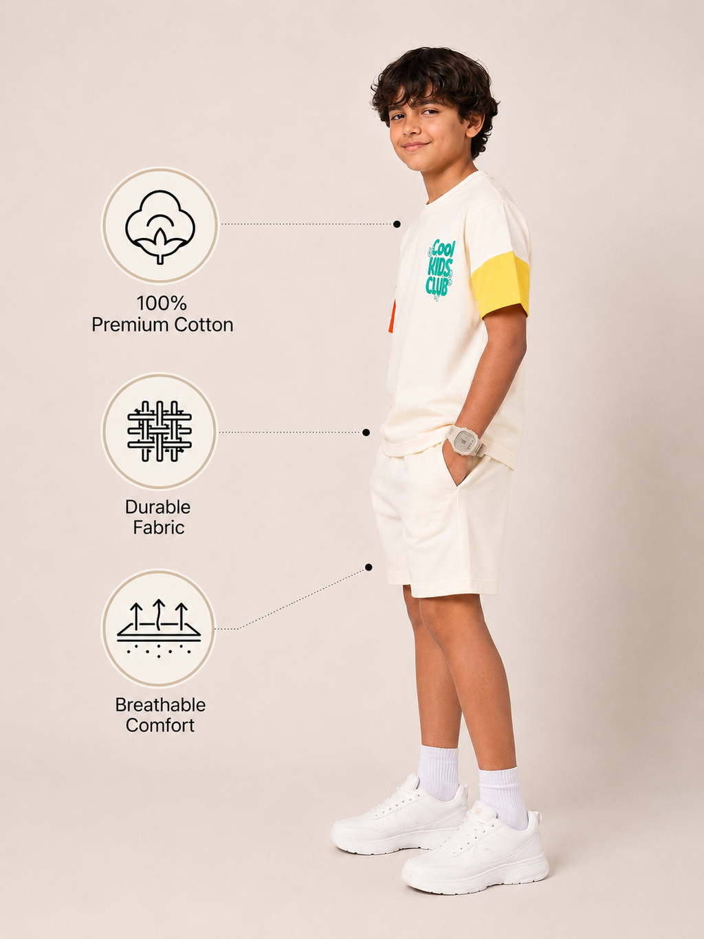 Organic Cotton Co Ords With Cut& Sew And Puff Print White