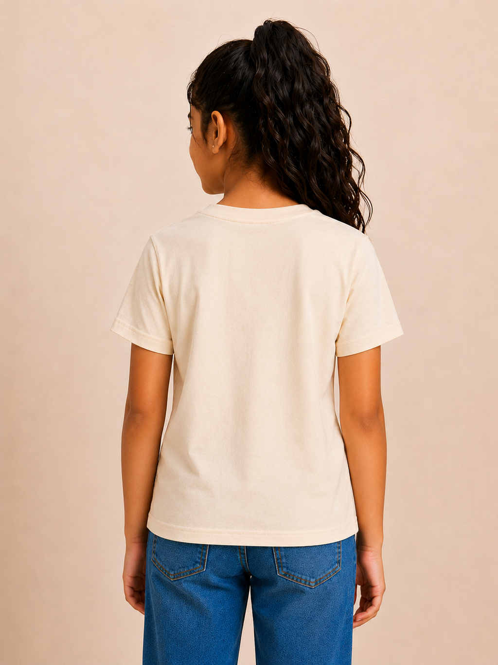 Organic Cotton Crew Neck With Normal Print And Fabric Patch Beige