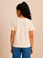 Organic Cotton Crew Neck With Normal Print And Fabric Patch Beige