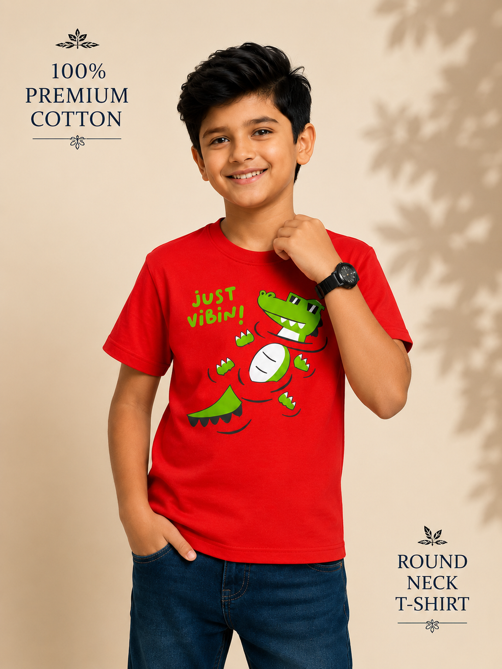 Organic Cotton Crew Neck With Puff Print Red