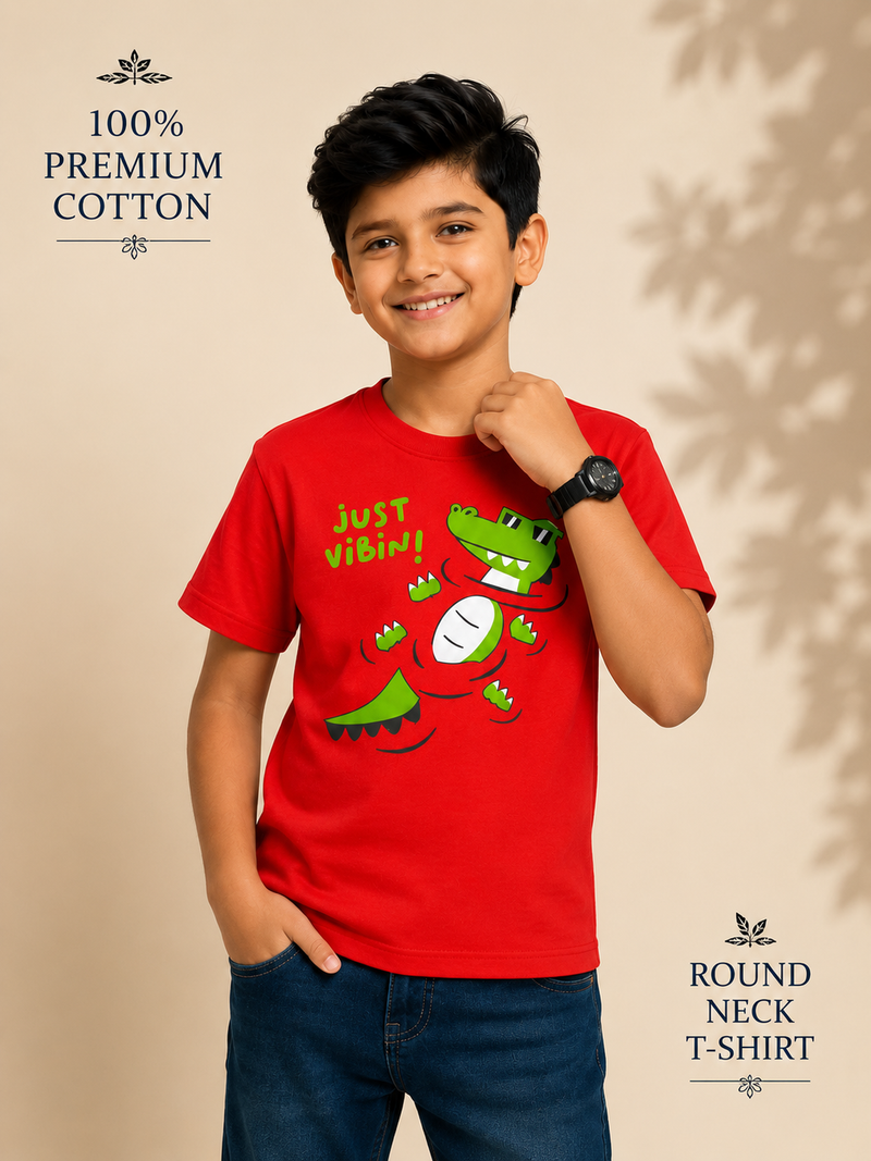 Organic Cotton Crew Neck With Puff Print Red