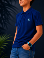 Polo With Contrast Placket And Emb Navy