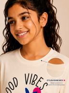 Organic Cotton Crew Neck With Normal Print And Fabric Patch Beige