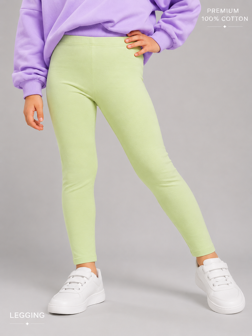 Organic Cotton Plain Leggings Patina Green