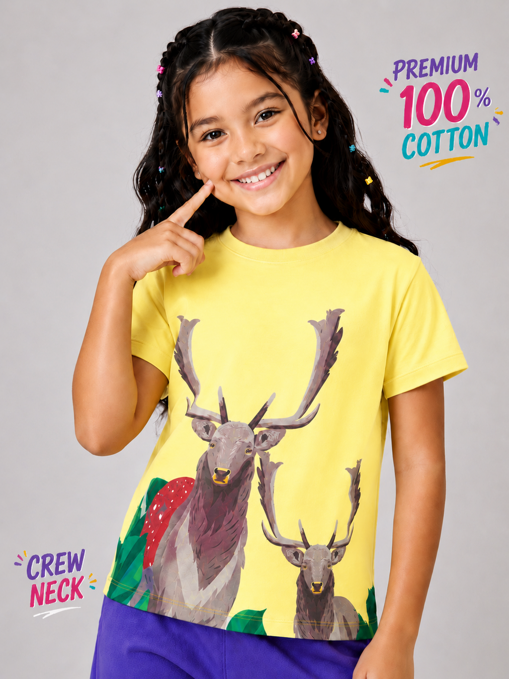 Organic Cotton Crew Neck With Digital Printing Yellow