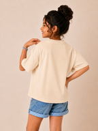 Organic Cotton Crew Neck With Normal Print And Sequence Cream