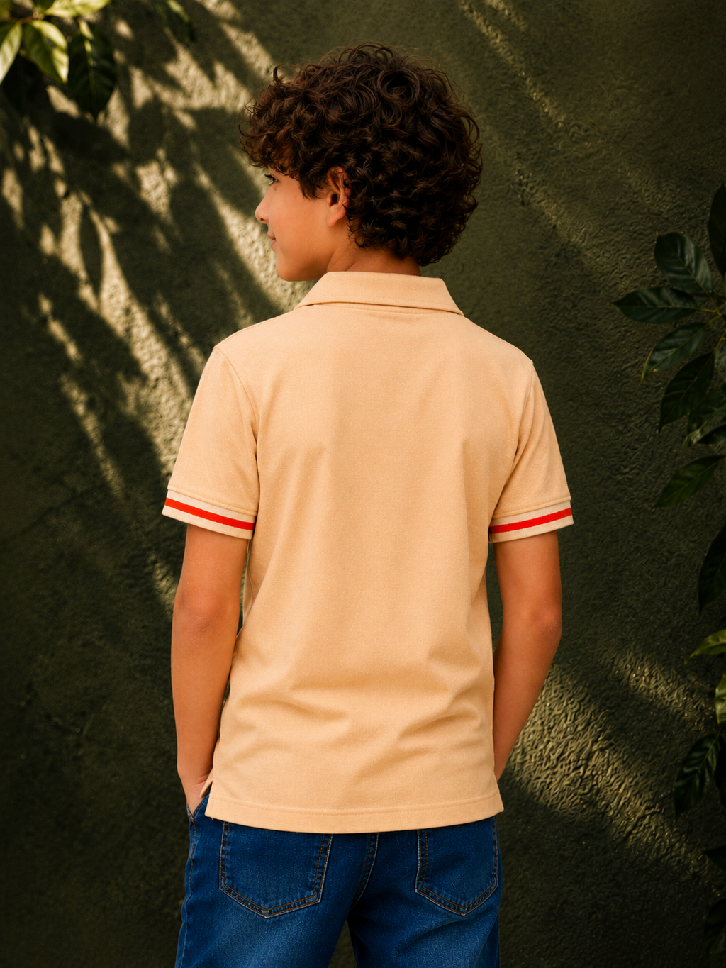 Organic Cotton V Neckpolo With Tipping Placket And Cuff With Emb Cream