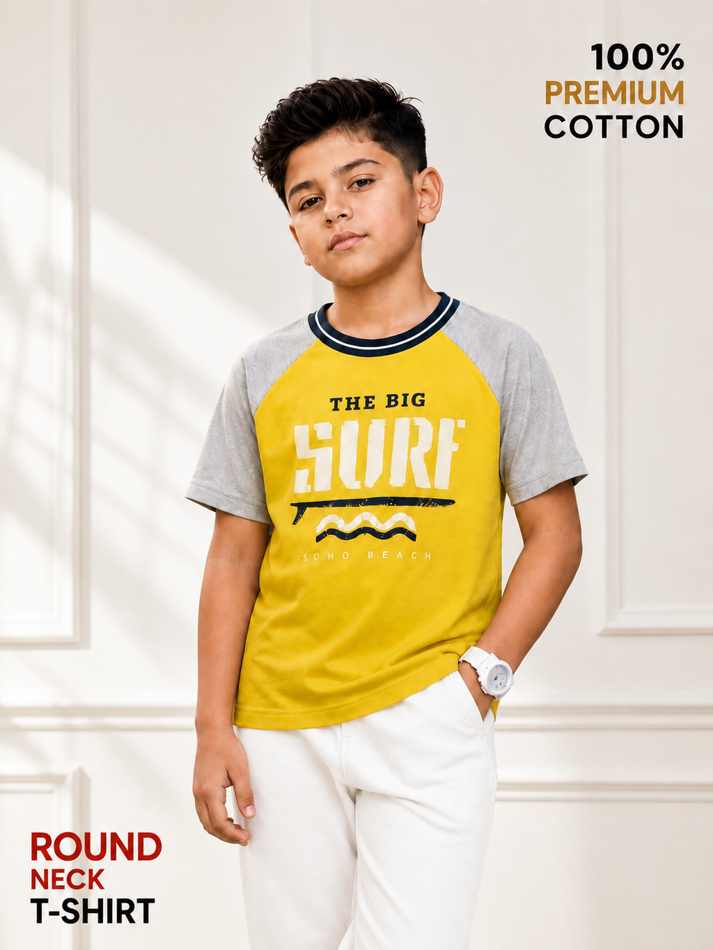 Organic Cotton Ragalon Sleeve With Puff Print Yellow