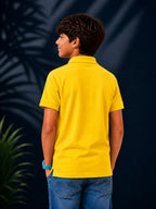 Polo With Contrast Placket And Emb Yellow