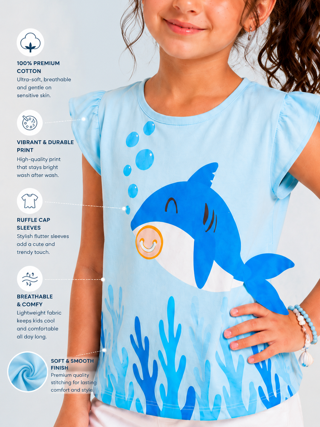 Organic Cotton Crew Neck With Normal Print And Fabric Patch Blue