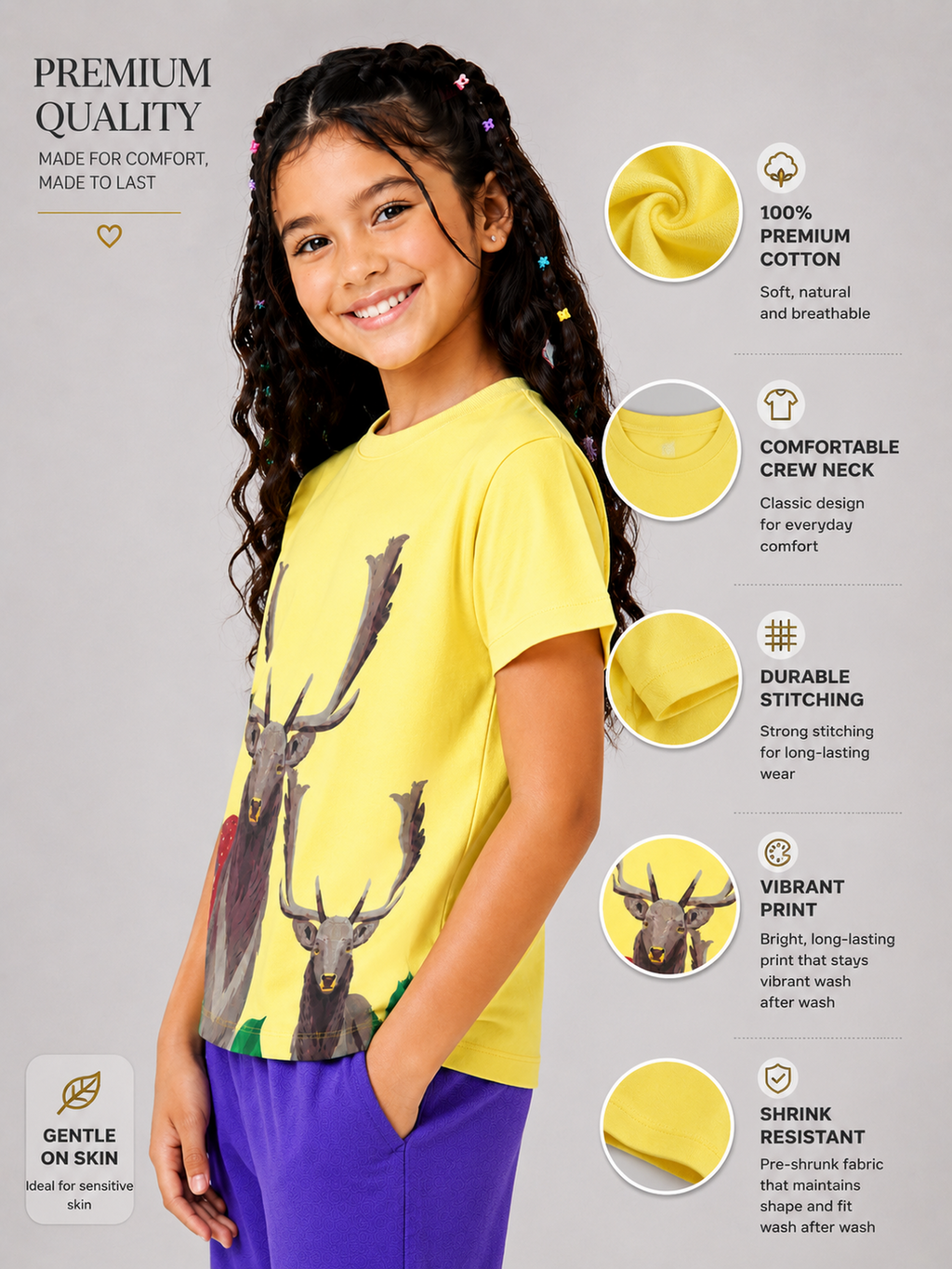 Organic Cotton Crew Neck With Digital Printing Yellow