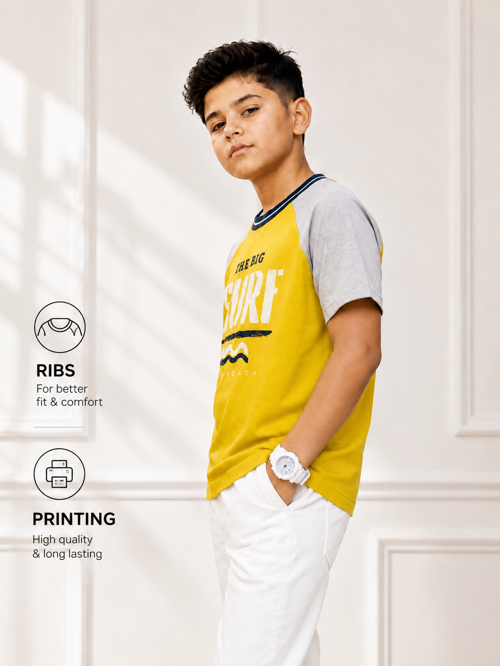 Organic Cotton Ragalon Sleeve With Puff Print Yellow
