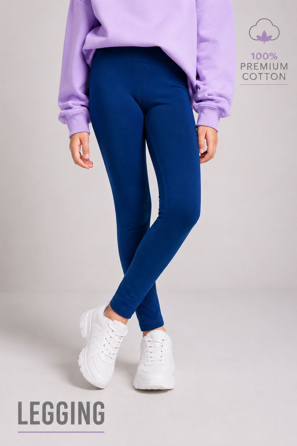 Organic Cotton Plain Leggings Estate Blue