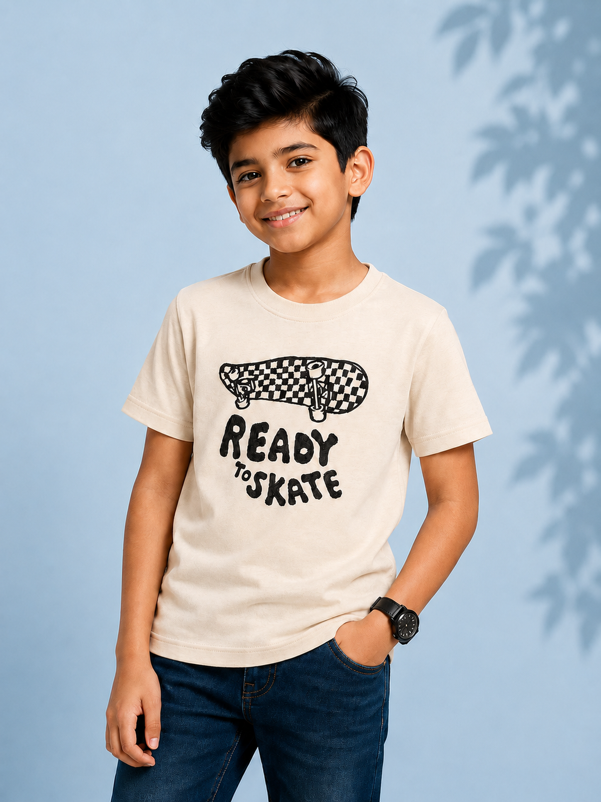 Organic Cotton Crew Neck With Contrast Emb Beige