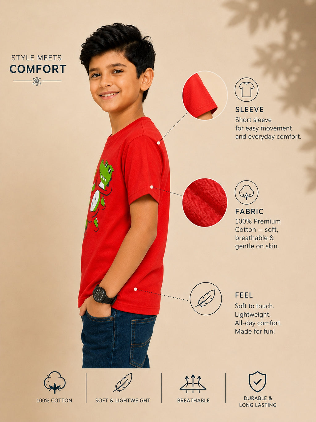 Organic Cotton Crew Neck With Puff Print Red