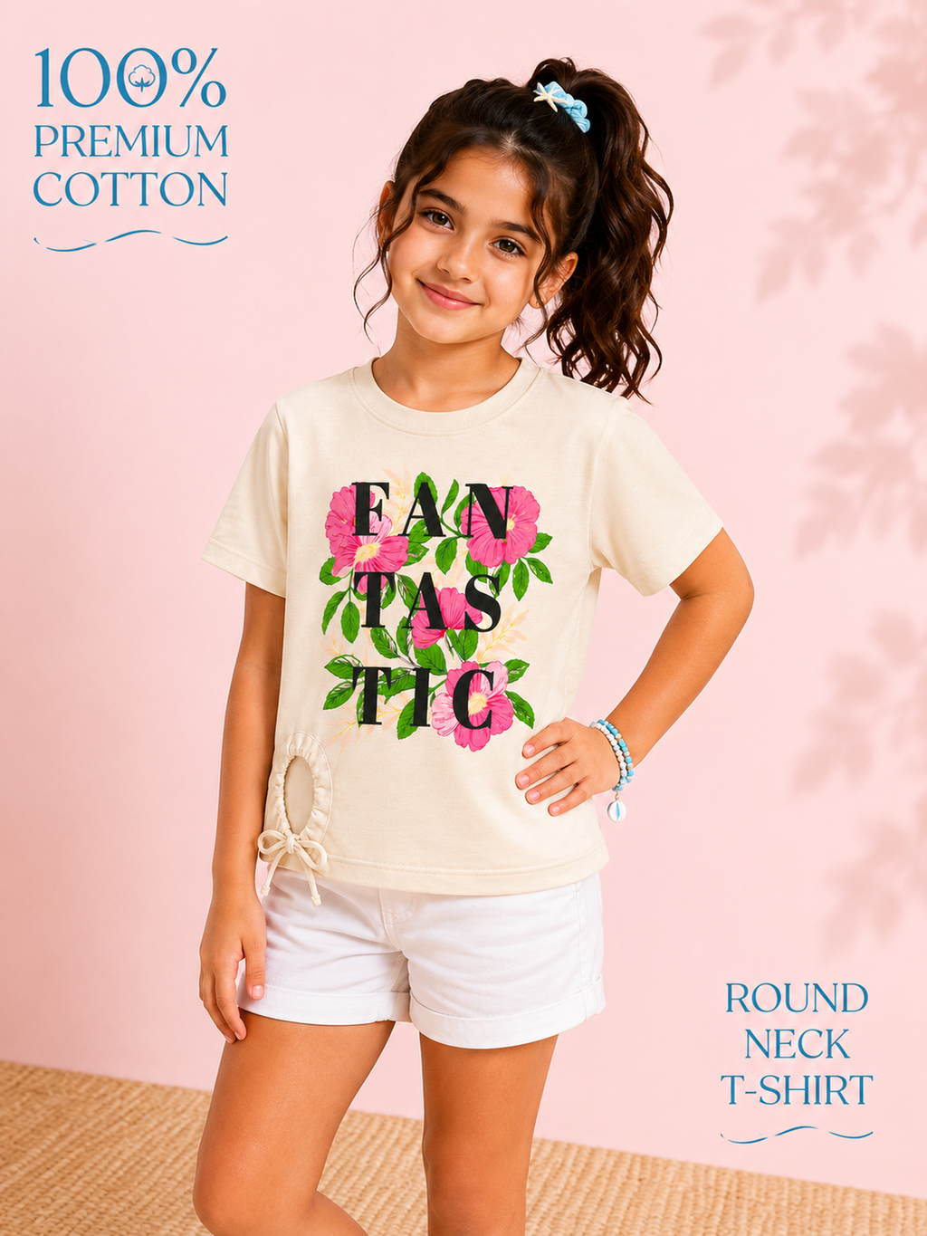 Crew Neck With Puff Print Cream