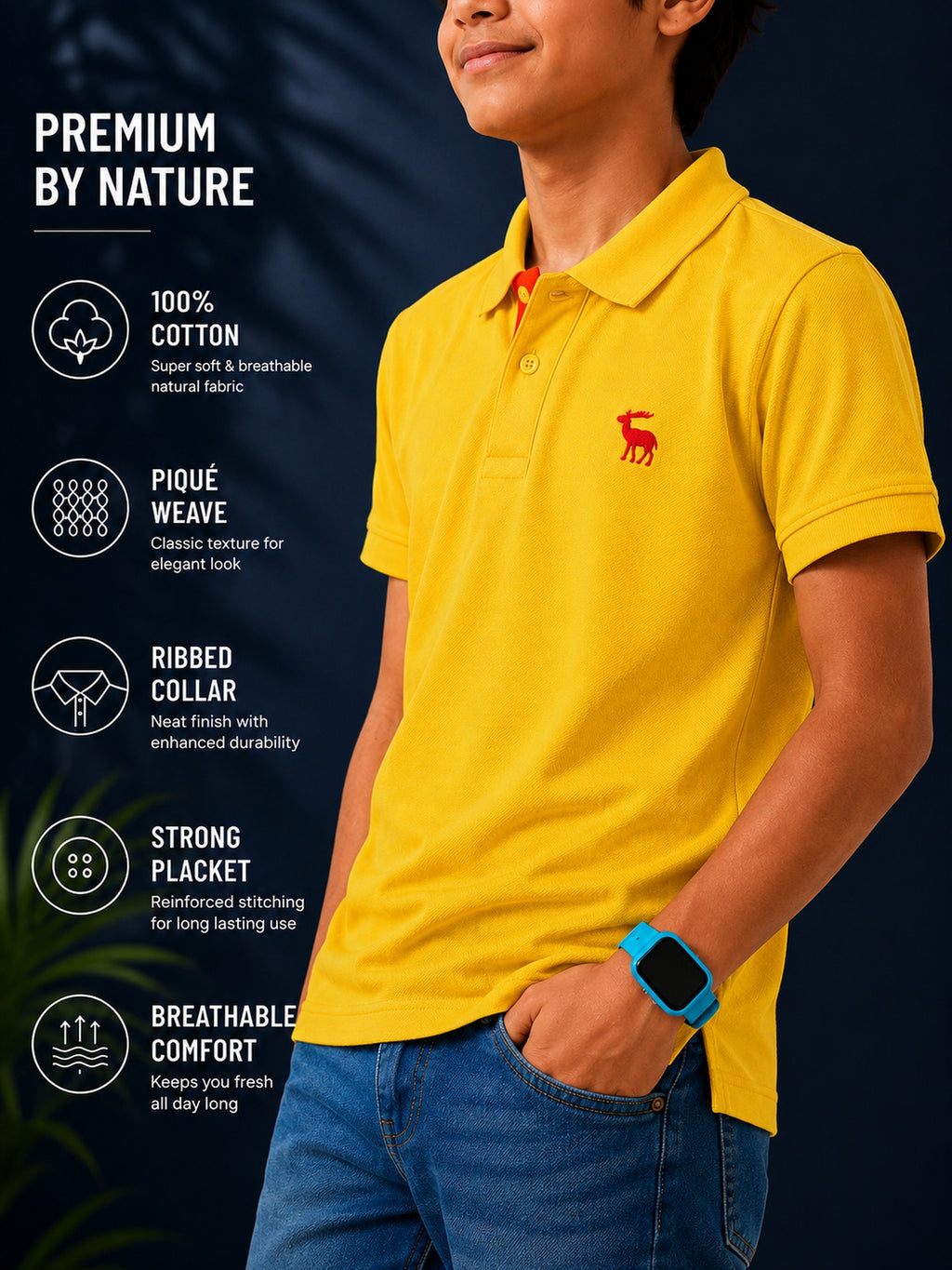 Polo With Contrast Placket And Emb Yellow