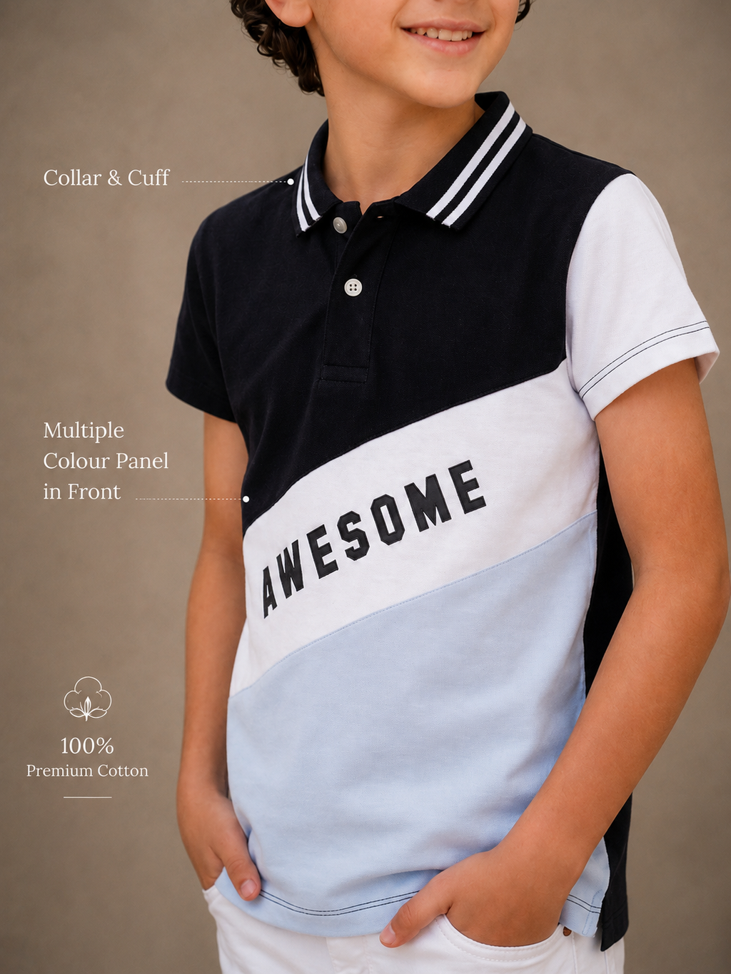 Organic Cotton Polo With Print And Cut & Sew Black