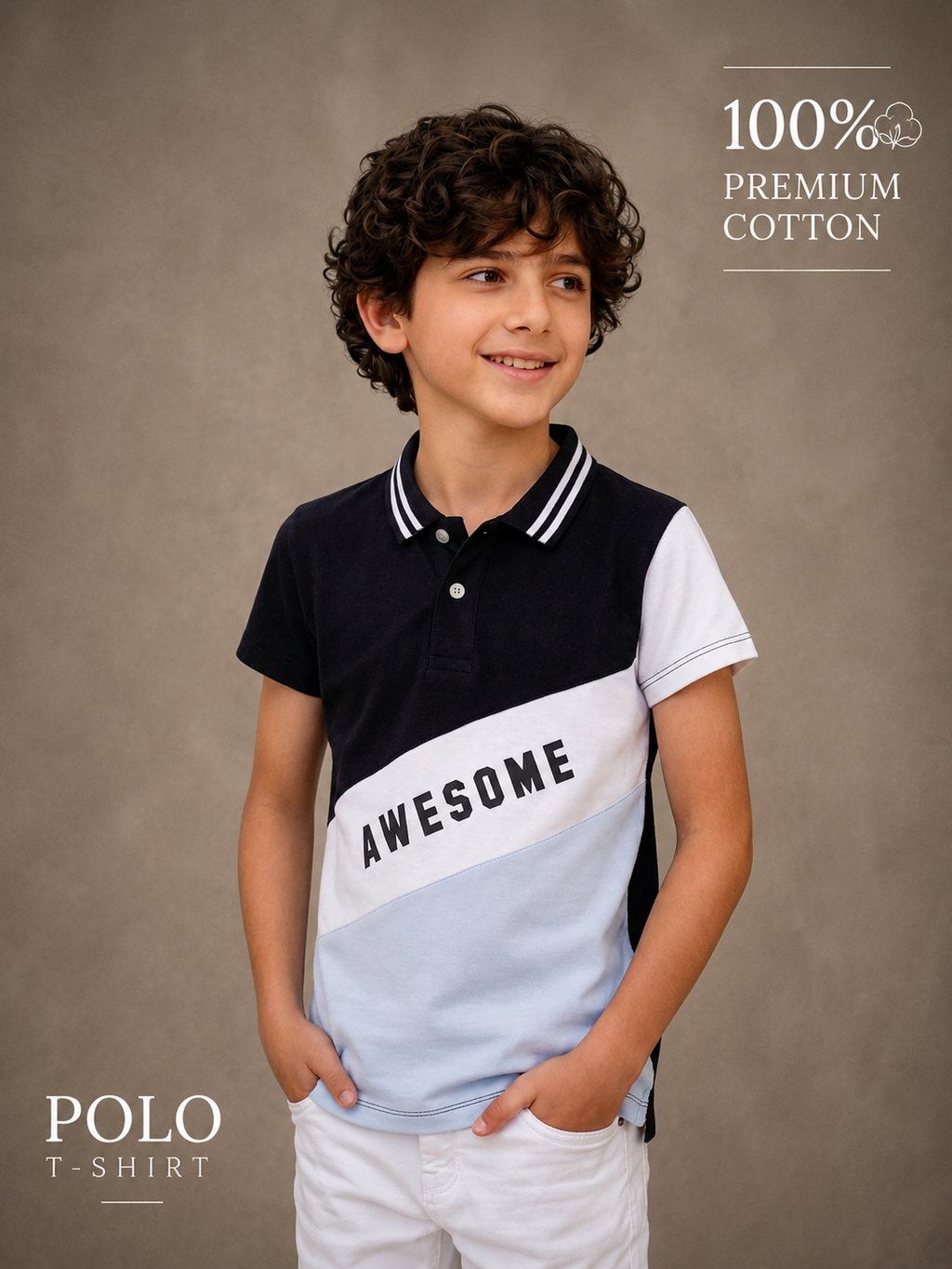 Organic Cotton Polo With Print And Cut & Sew Black