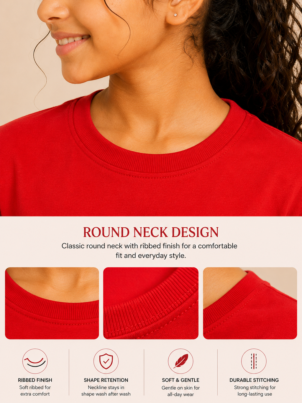 Organic Cotton Crew Neck With Puff Print Red