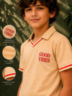 Organic Cotton V Neckpolo With Tipping Placket And Cuff With Emb Cream