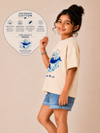 Organic Cotton Crew Neck With Normal Print And Sequence Cream