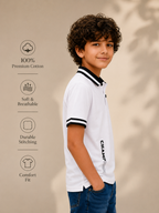 Organic Cotton Kids Polo With Hd Print Cloud Dancer