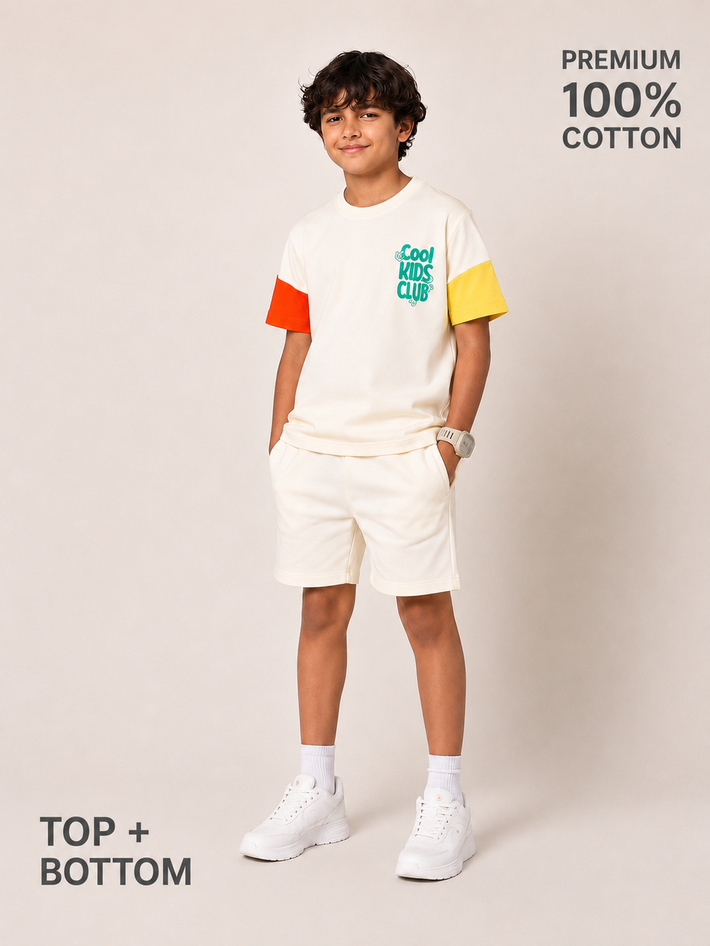 Organic Cotton Co Ords With Cut& Sew And Puff Print White